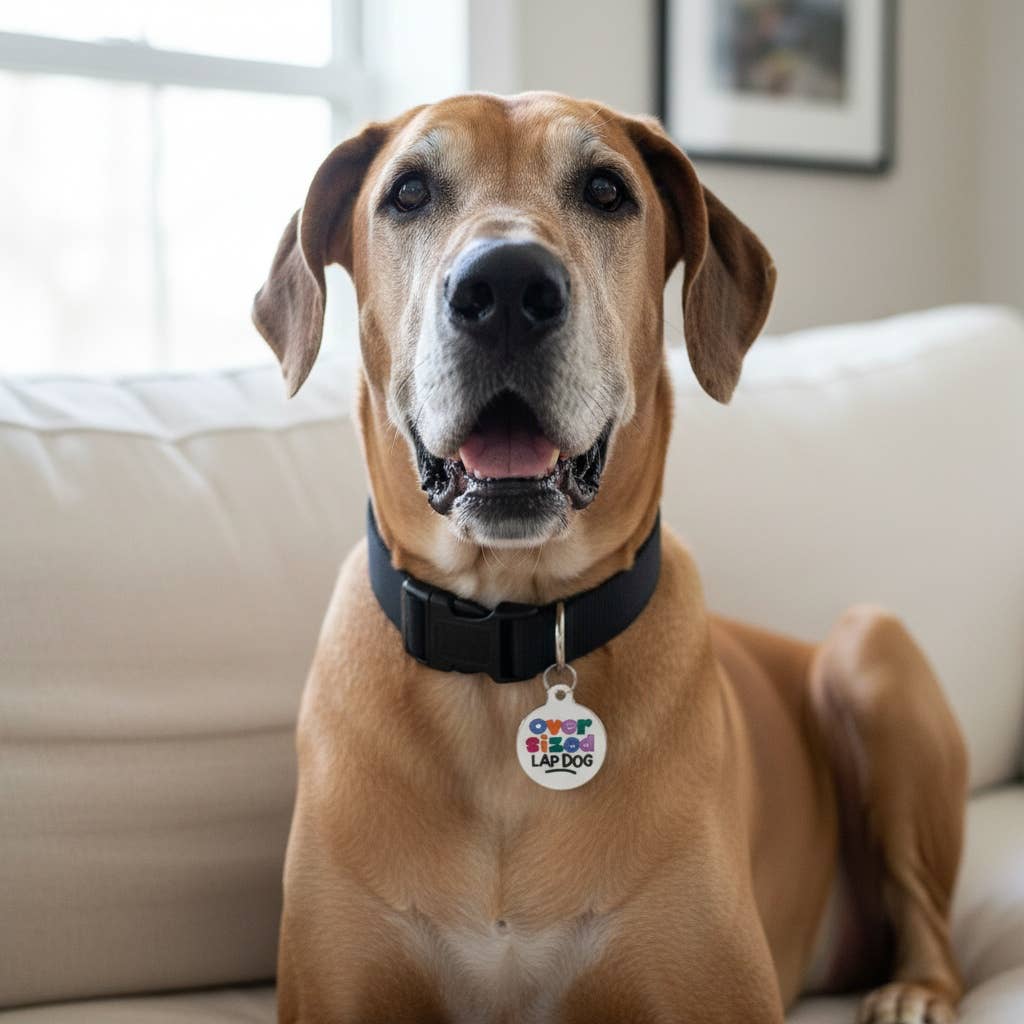 Dog ID Tag with Personalized QR Code - Oversized Lap Dog