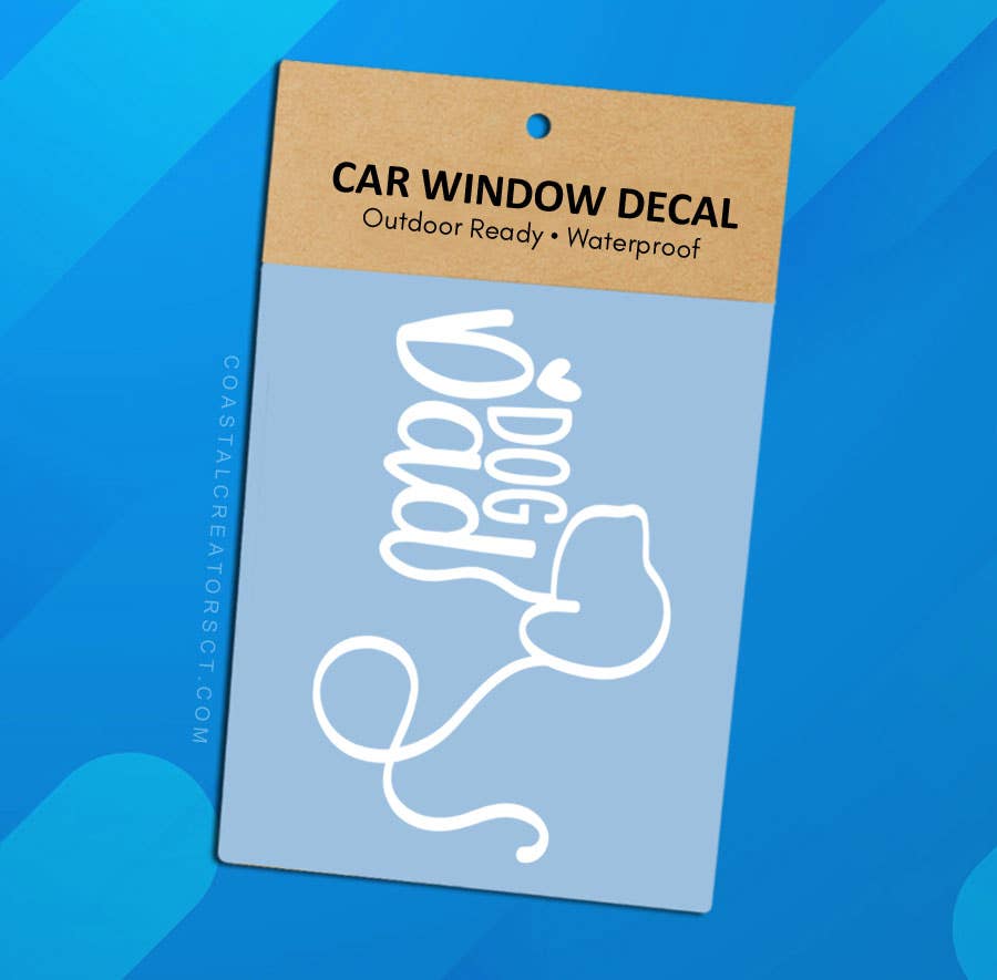 "Dog Dad" White Vinyl Car Window Decal (Packaged, 2 Sizes)