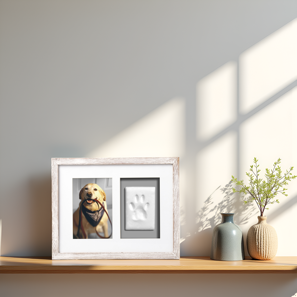 Pawprints Wall Frame and Impression Kit, White Distressed