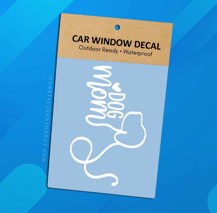 "Dog Mom" White Vinyl Window Decal (Packaged, 2 Sizes)