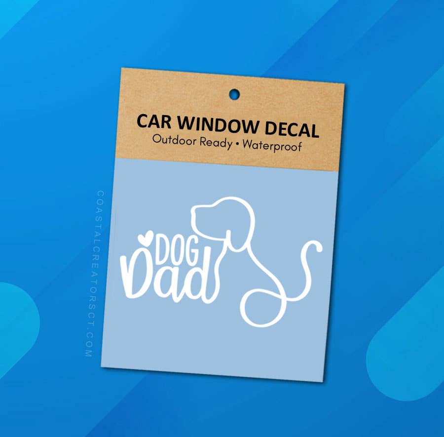 "Dog Dad" White Vinyl Car Window Decal (Packaged, 2 Sizes)