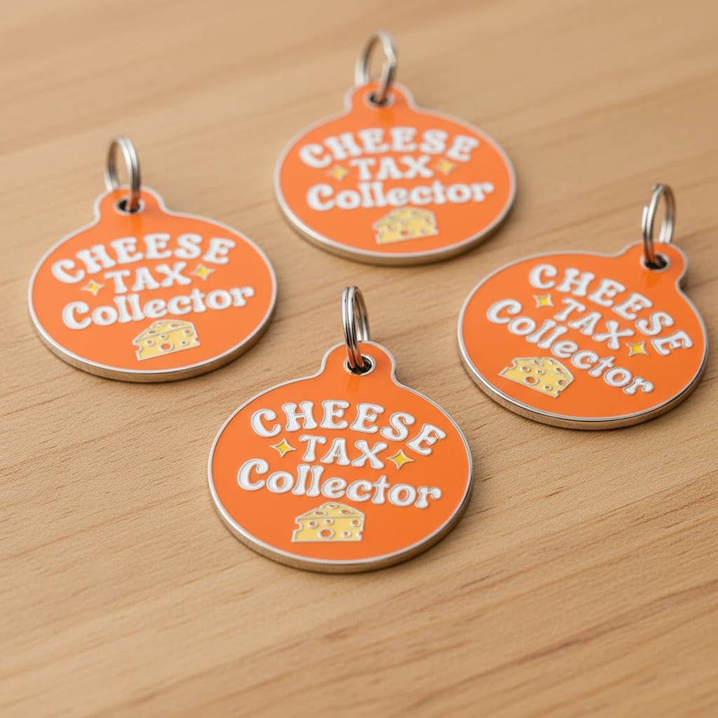 Cute Dog Tag w/ Personalized QR Code - Cheese Tax Collector