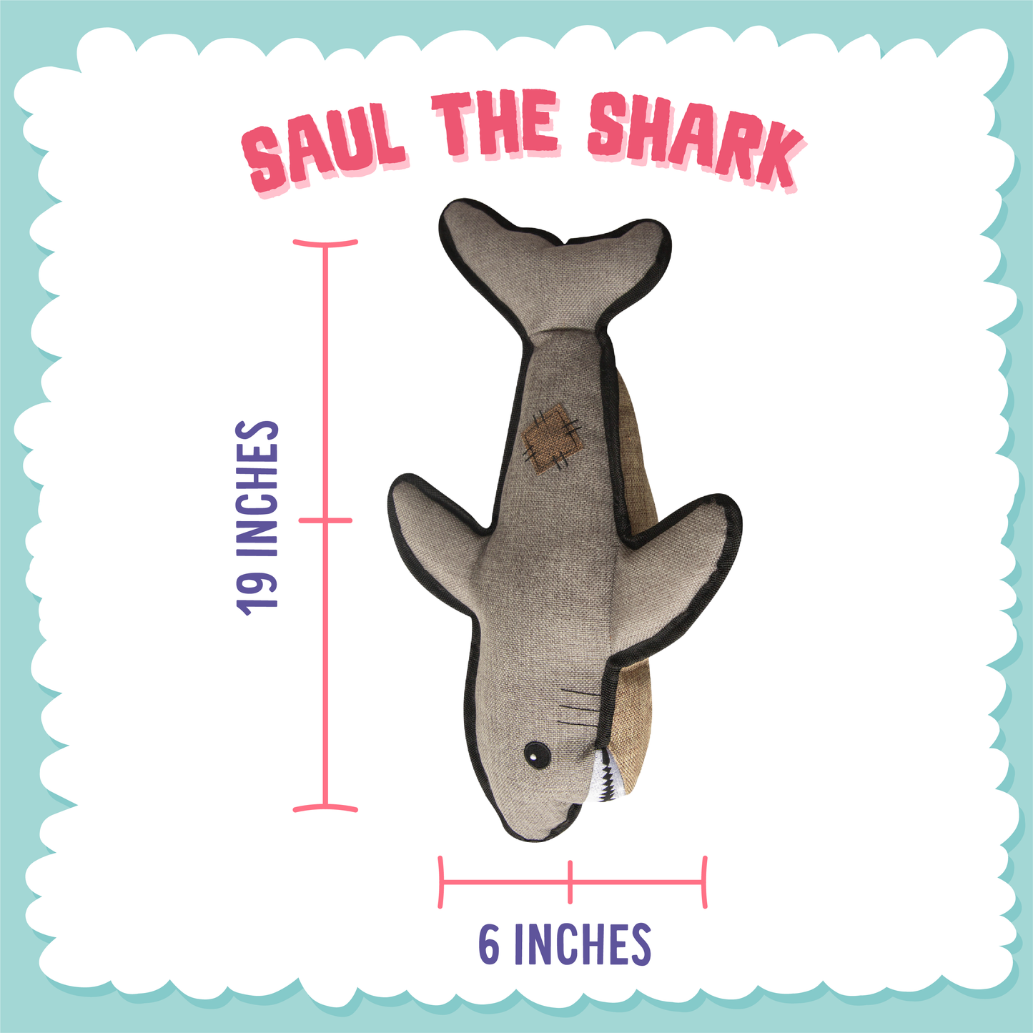SnugArooz Saul the Shark w/ Rubber Spikey Ball Dog Toy 19"
