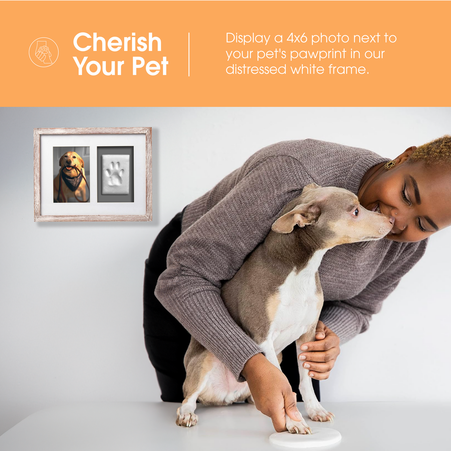 Pawprints Wall Frame and Impression Kit, White Distressed