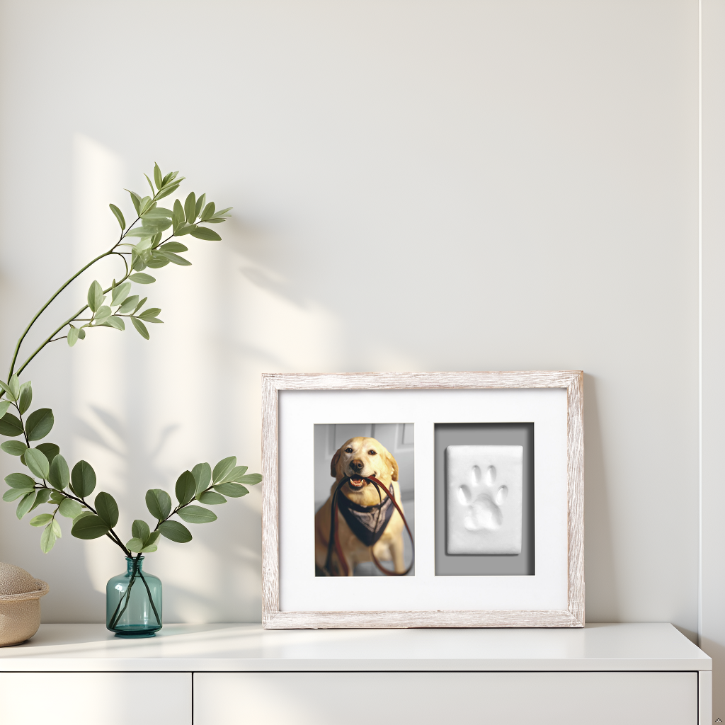 Pawprints Wall Frame and Impression Kit, White Distressed