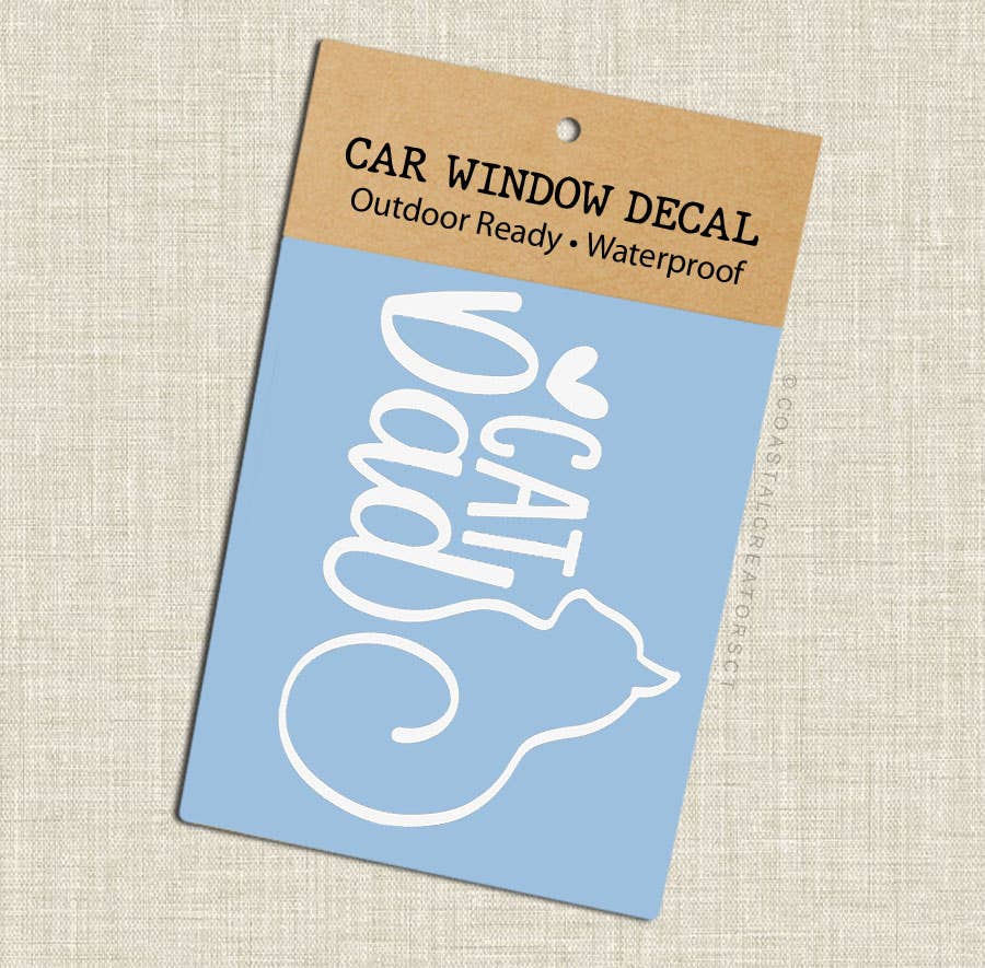 "Cat Dad" White Vinyl Car Window Decal (Packaged)