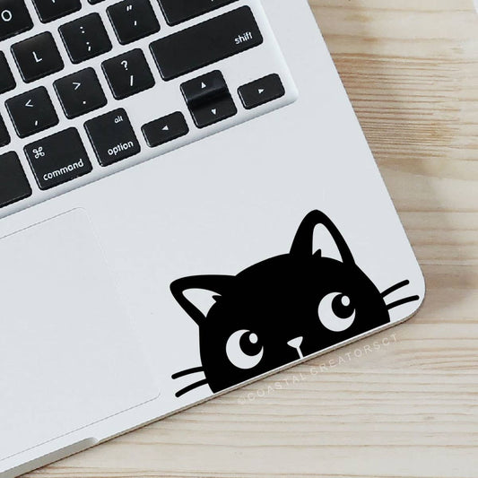Peeking Cat Vinyl Laptop Sticker (Black, Packaged)