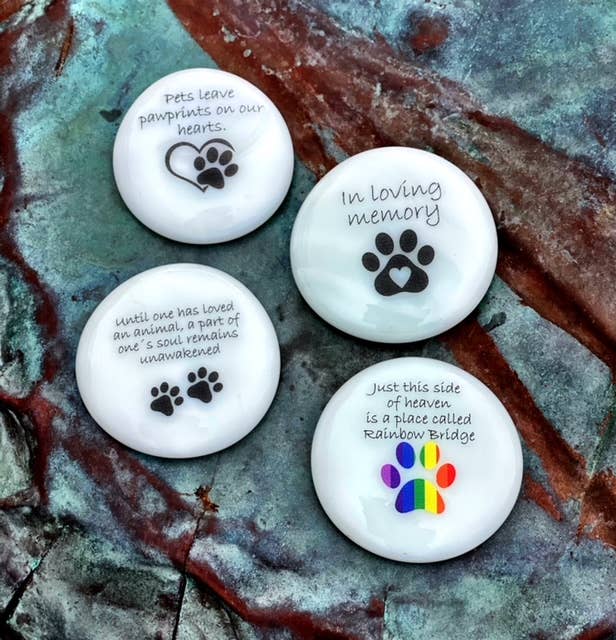 Pet Grief Imprinted Glass Stones (40) in Dough Bowl Display