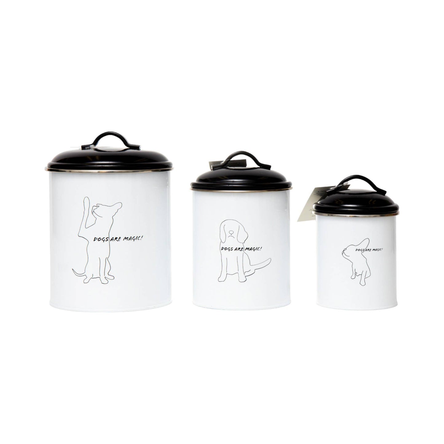Black & White Pet Food & Treat Storage Canisters (Set of 3)