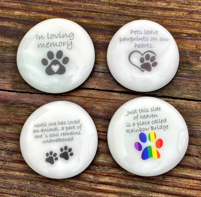 Pet Grief Imprinted Glass Stones (40) in Dough Bowl Display