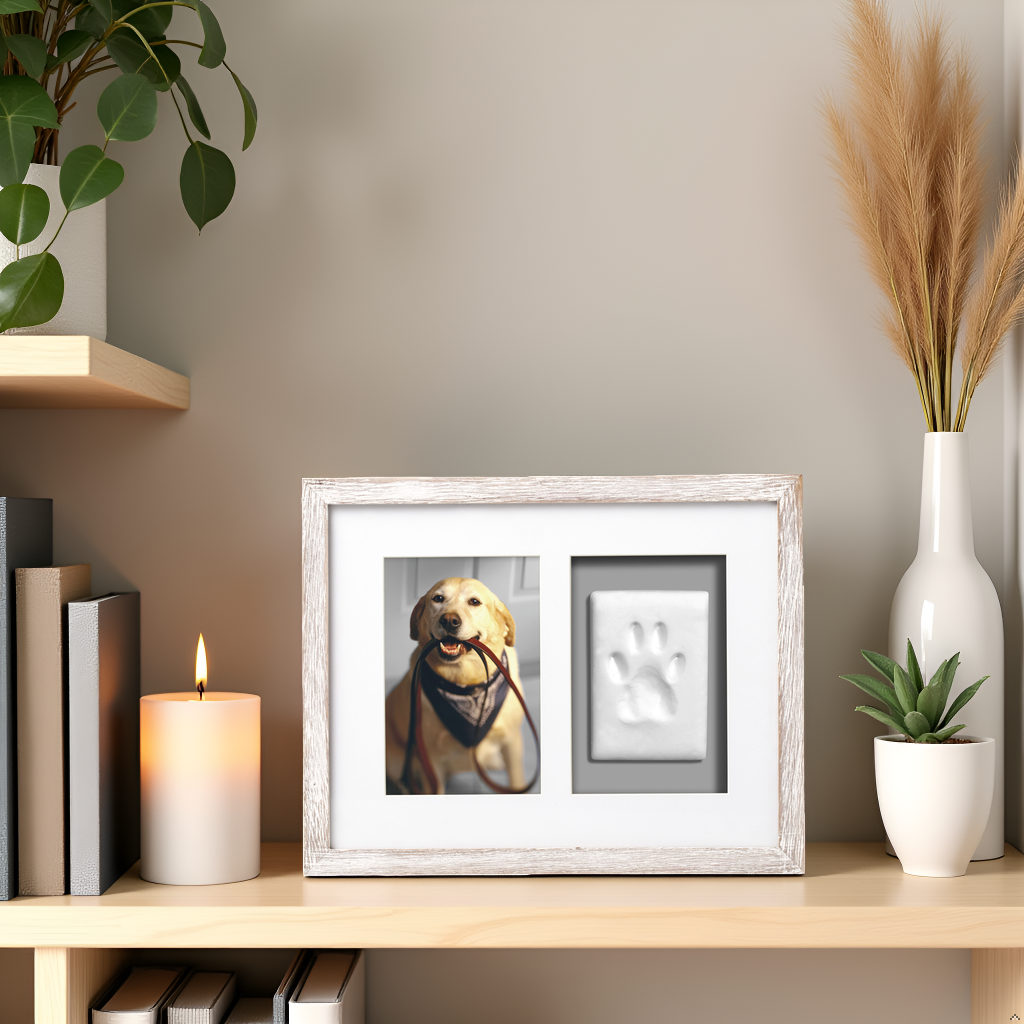 Pawprints Wall Frame and Impression Kit, White Distressed