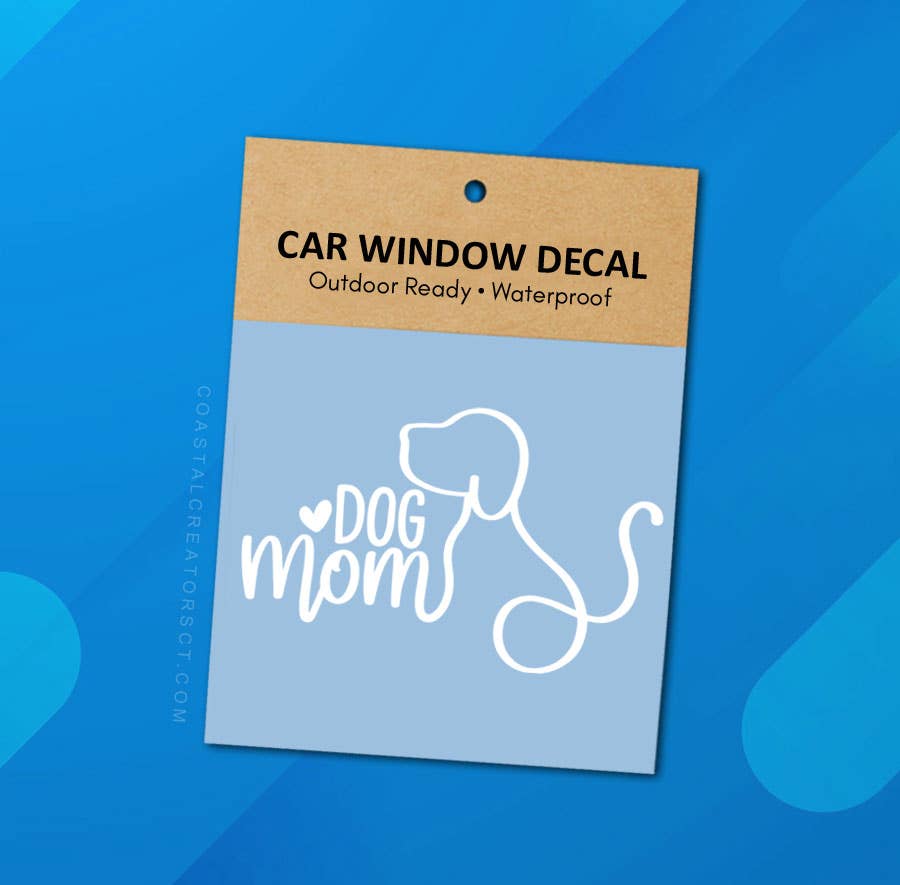 "Dog Mom" White Vinyl Window Decal (Packaged, 2 Sizes)
