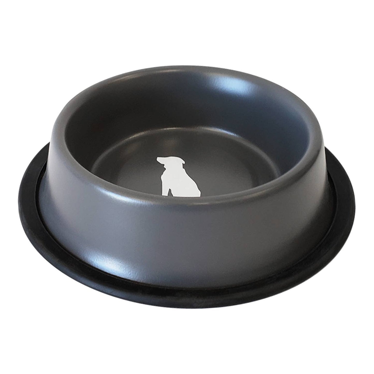 Nonskid Stainless Steel Dog Bowl with Dog Print - Matte Gray