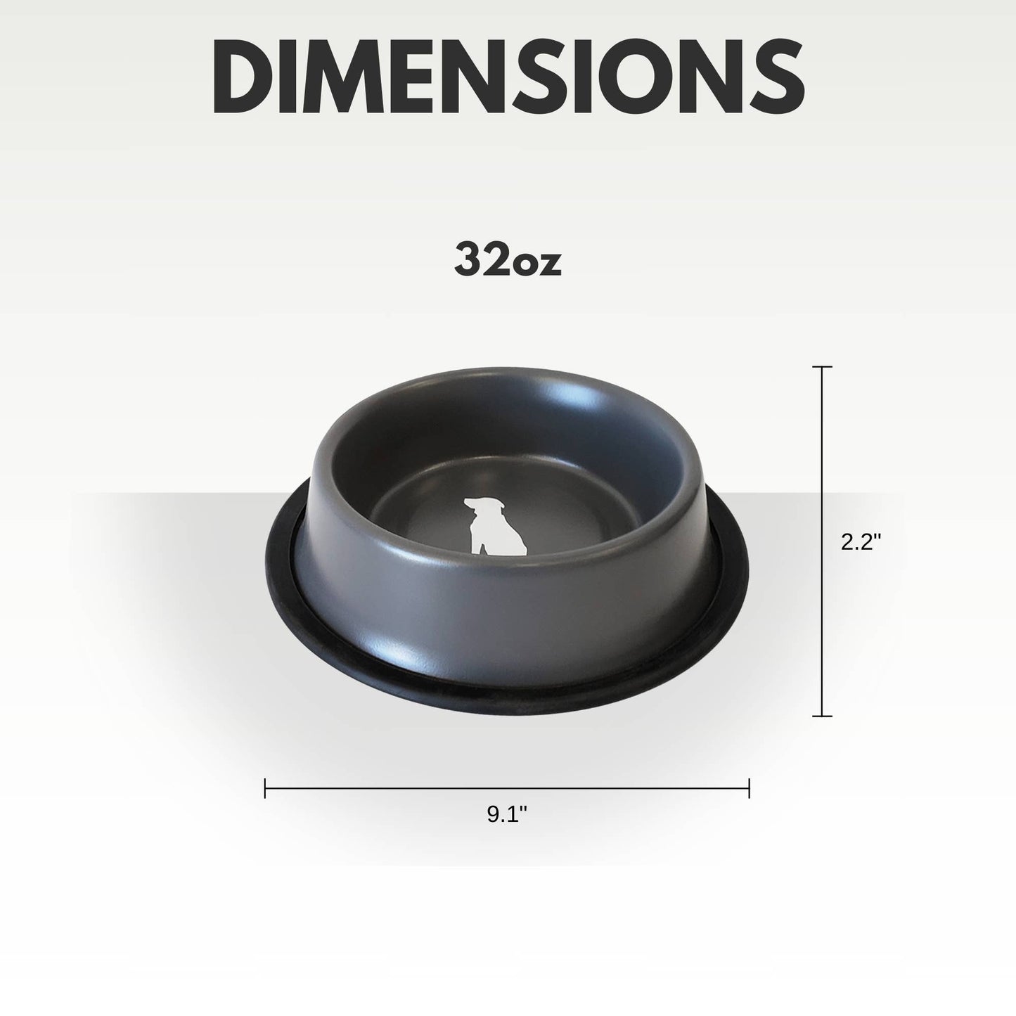 Nonskid Stainless Steel Dog Bowl with Dog Print - Matte Gray
