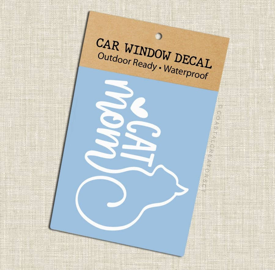 "Cat Mom" White Vinyl Car Window Sticker Decal (Packaged)