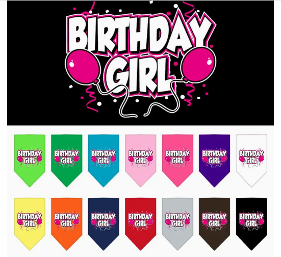Birthday Girl Screen Print Dog Bandana