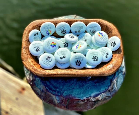 Pet Grief Imprinted Glass Stones (40) in Dough Bowl Display