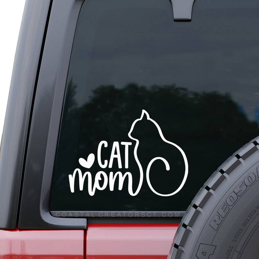 "Cat Mom" White Vinyl Window Decal (Packaged. 2 Sizes)