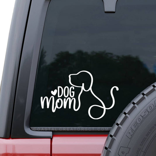 "Dog Mom" White Vinyl Window Decal (Packaged, 2 Sizes)