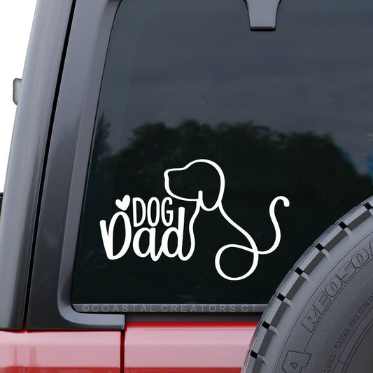 "Dog Dad" White Vinyl Car Window Decal (Packaged, 2 Sizes)