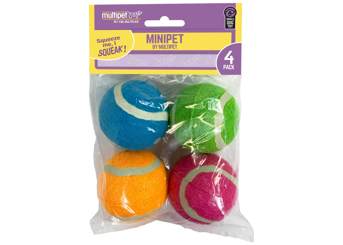 Multipet Minipet Squeaky Tennis Balls Dog Toy Asst. 4pk 2"