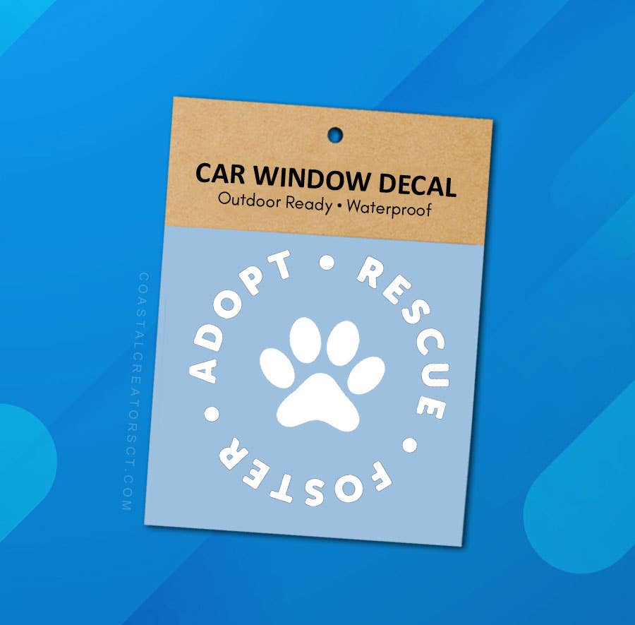 Adopt Rescue Foster Vinyl Window Decal (Packaged, 2 Sizes)