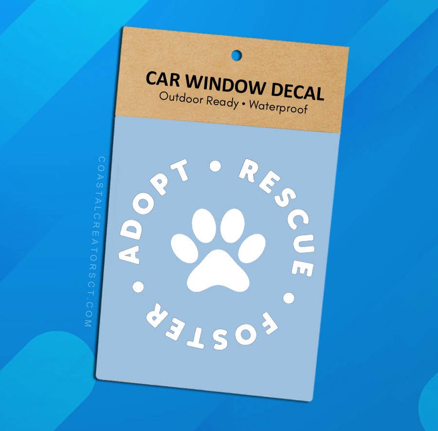 Adopt Rescue Foster Vinyl Window Decal (Packaged, 2 Sizes)