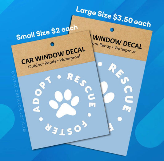 Adopt Rescue Foster Vinyl Window Decal (Packaged, 2 Sizes)