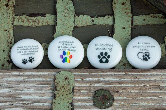 Pet Grief Imprinted Glass Stones (40) in Dough Bowl Display