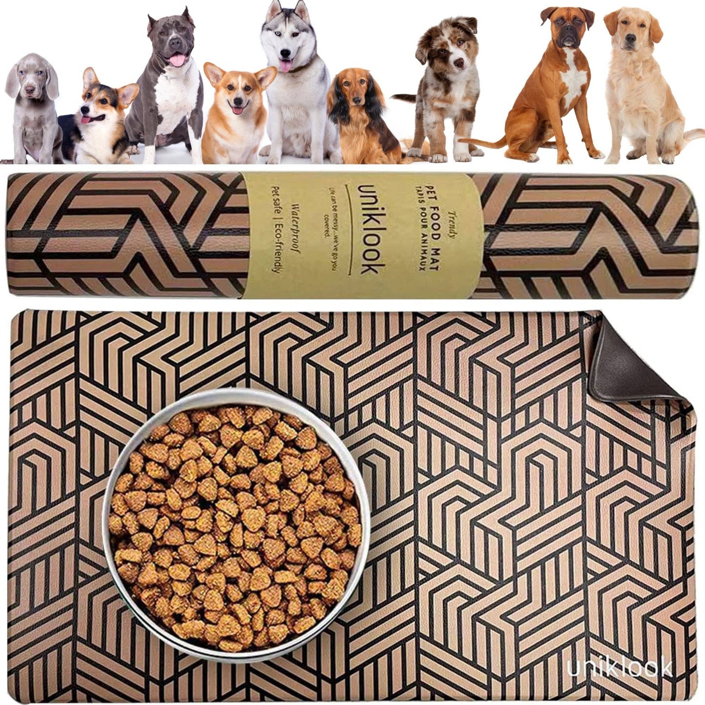 Dog food mat Pet placemat Vegan Leather 28"x16.5" Waterproof