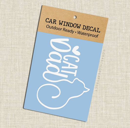 "Cat Dad" White Vinyl Car Window Decal (Packaged)