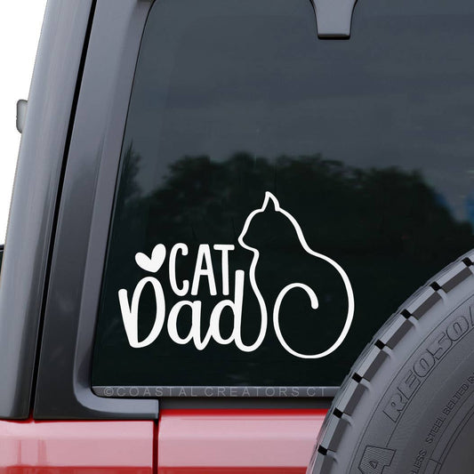 "Cat Dad" White Vinyl Car Window Decal (Packaged)
