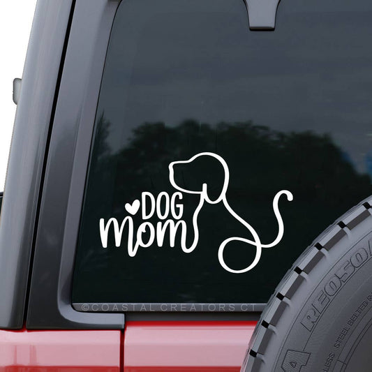 "Dog Mom" White Vinyl Window Decal (Packaged, 2 Sizes)
