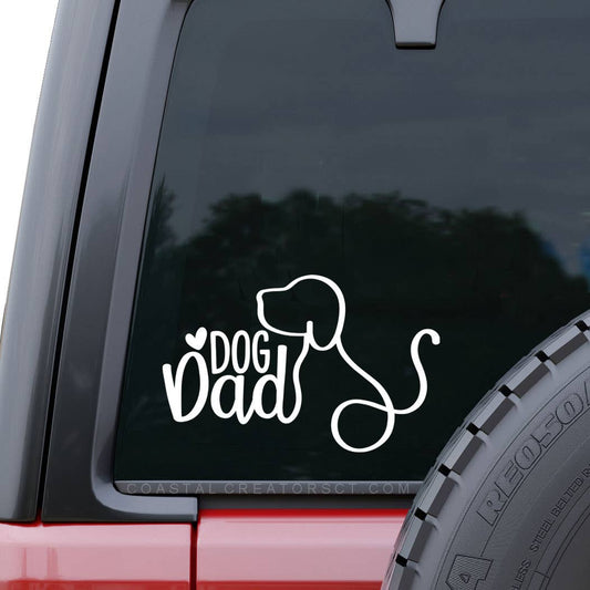"Dog Dad" White Vinyl Car Window Decal (Packaged, 2 Sizes)