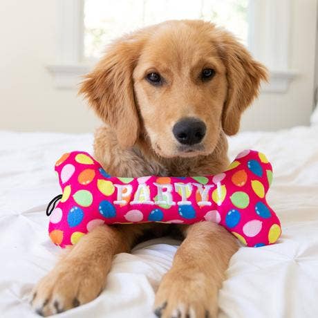 Party Time Bone Pink Dog Toy