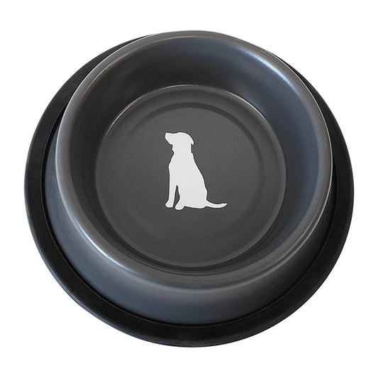 Nonskid Stainless Steel Dog Bowl with Dog Print - Matte Gray