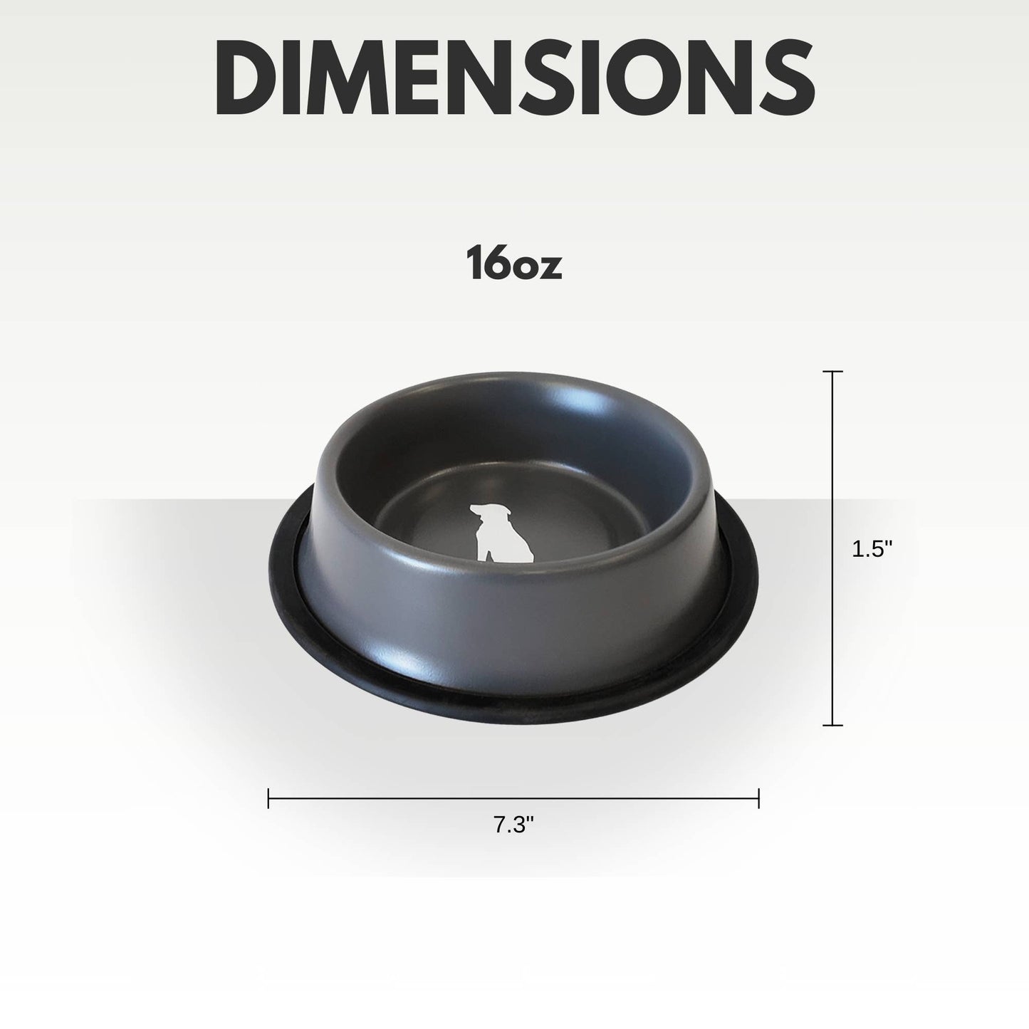 Nonskid Stainless Steel Dog Bowl with Dog Print - Matte Gray