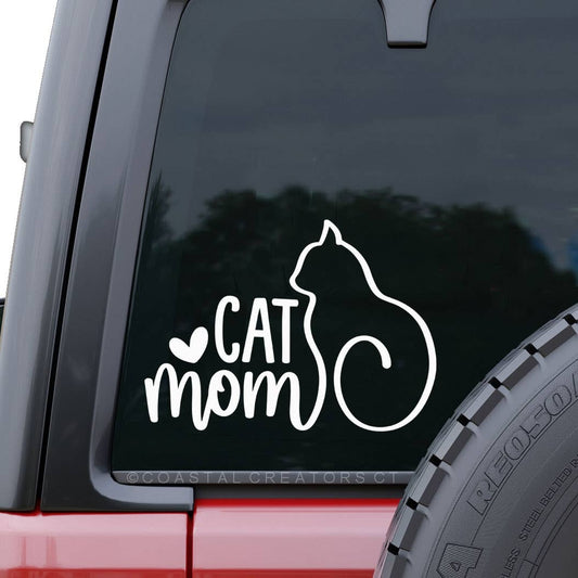 "Cat Mom" White Vinyl Car Window Sticker Decal (Packaged)