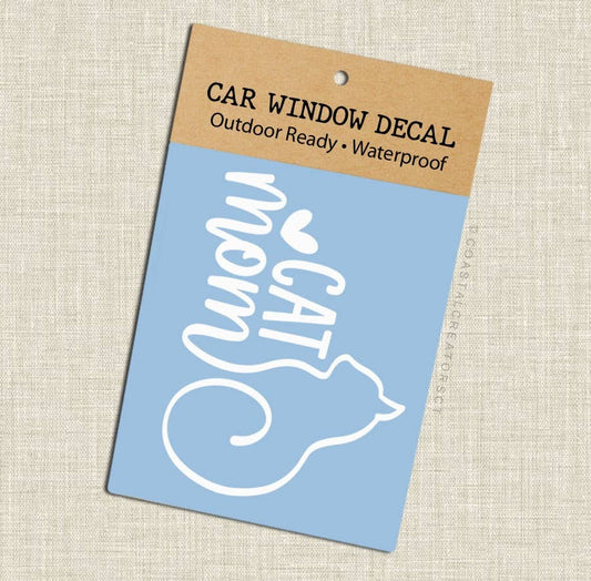 "Cat Mom" White Vinyl Car Window Sticker Decal (Packaged)