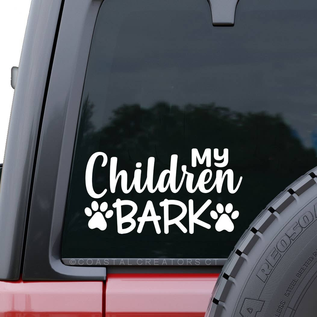 My Children Bark Vinyl Car Window Decal (White, Packaged)
