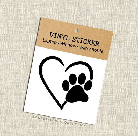 Heart Dog Paw Vinyl Laptop Sticker (Black, Packaged)