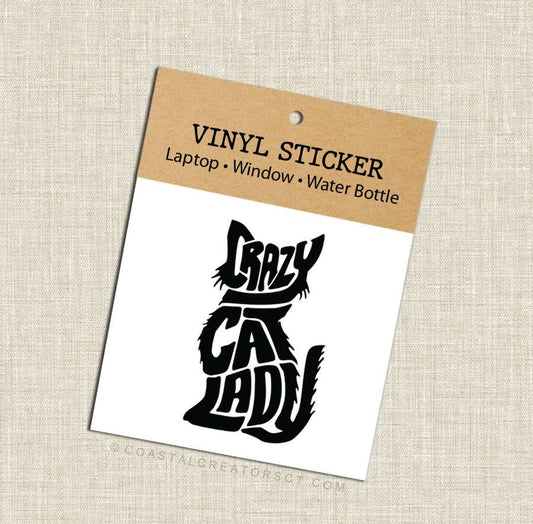 Crazy Cat Lady Vinyl Laptop / Water Bottle Sticker (Black)