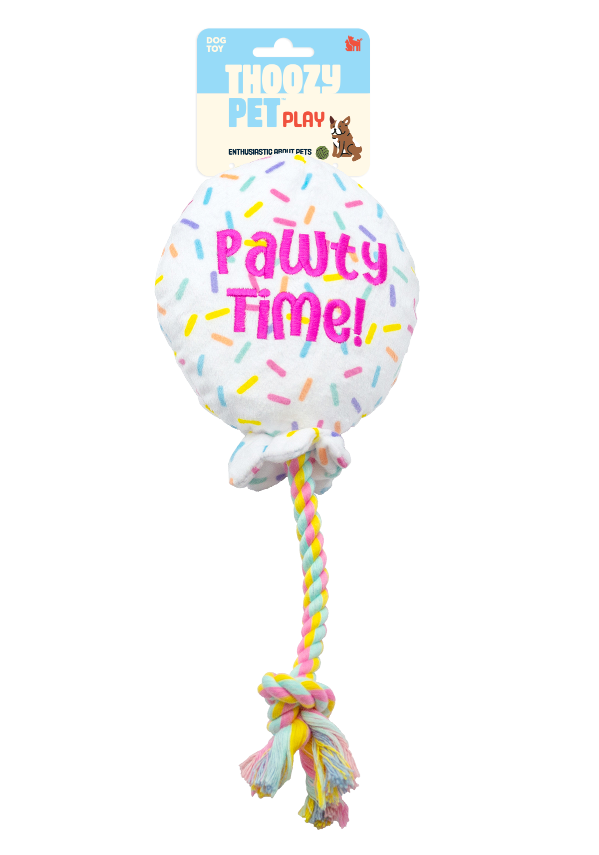ThoozyPet Birthday Balloon Plush Dog Toy with Rope 7"